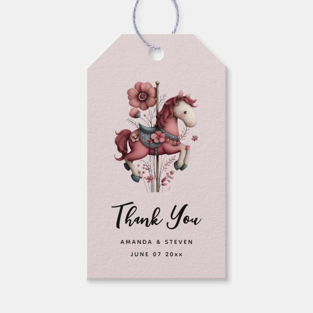 Étiquettes-cadeau Whimsical Carousel Horse Image Wedding (Devant)