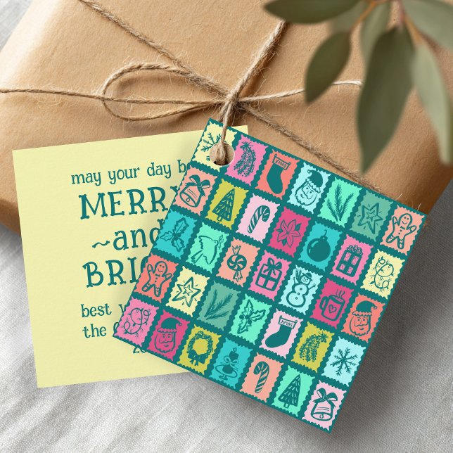 Étiquettes Cadeau Whimsical Christmas Grid Cute Bright Holiday Gift (Whimsical Christmas Grid Cute Bright Holiday Gift Favor Tags
)
