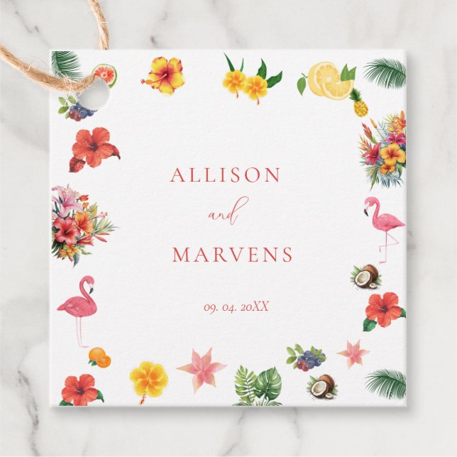 Étiquettes Cadeau Whimsical Colorful Fun Tropical Flamingle Mariage (Devant)