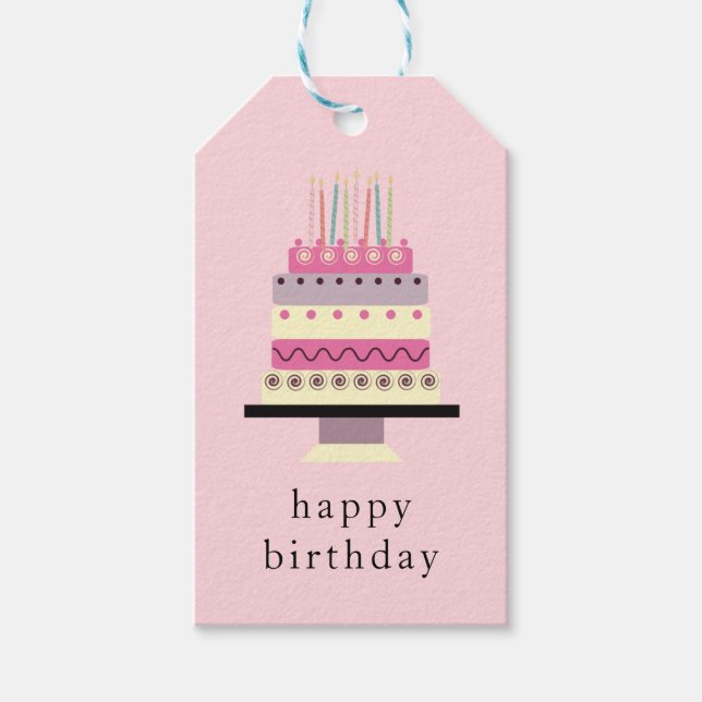 Étiquettes-cadeau Whimsical Cute Retro Girly rose gâteau d'anniversa (Devant)