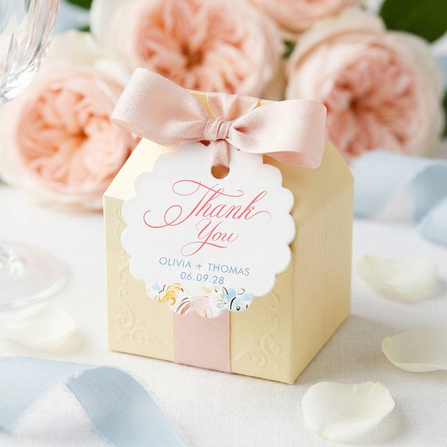 Étiquettes Cadeau Whimsical Elegant Pastel Flowers Wedding Thank You (Cute Pastel Floral Whimsical Wedding Favor Tags)