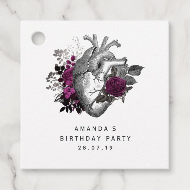 Étiquettes Cadeau Whimsical gothique Vintage coeur floral (Devant)