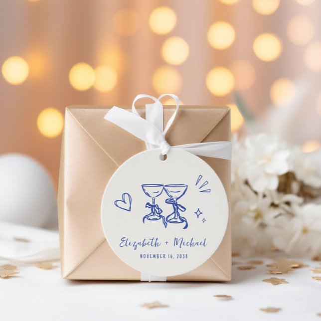 Étiquettes Cadeau Whimsical Hand Drawn Blue Cream Wedding Thank You (Whimsical Hand Drawn Blue Cream Wedding Thank You Favor Tags)