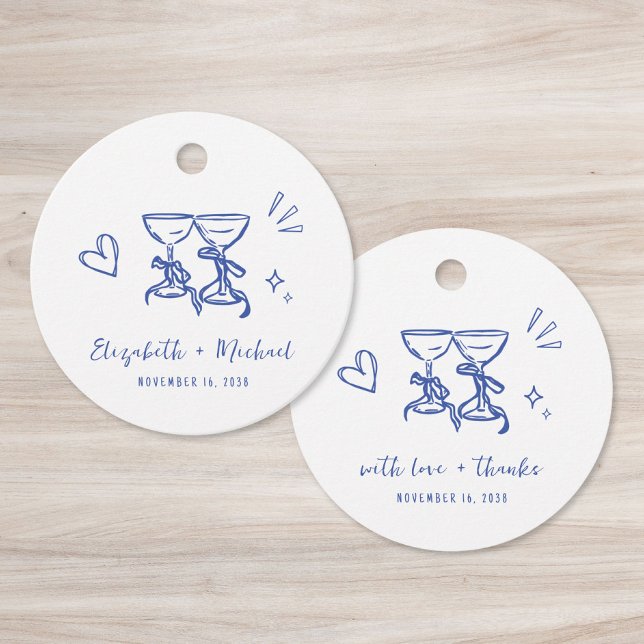 Étiquettes Cadeau Whimsical Hand Drawn Blue Wedding Thank You (Whimsical Hand Drawn Blue Wedding Thank You Favor Tags)