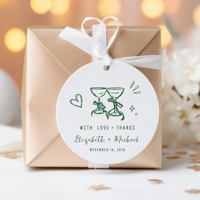 Étiquettes Cadeau Whimsical Hand Drawn Green Wedding Thank You (Whimsical Hand Drawn Green Wedding Thank You Favor Tags)