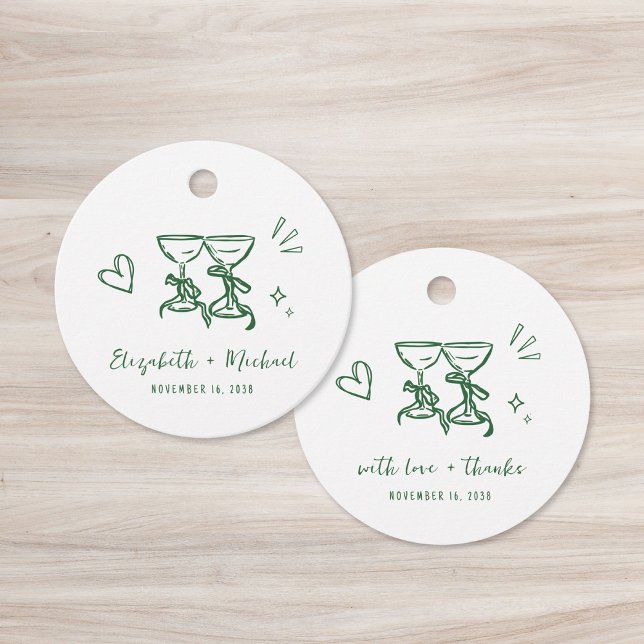 Étiquettes Cadeau Whimsical Hand Drawn Green Wedding Thank You (Créateur téléchargé)