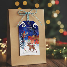 Whimsical Nordic Santa & Moose Village Gift Tags