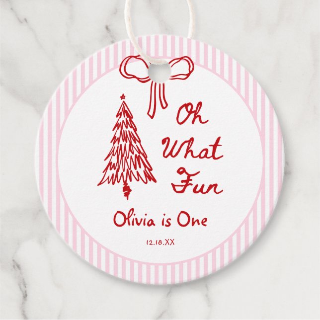 Étiquettes Cadeau Whimsical Oh What Fun Girl 1st Birthday Party (Devant)