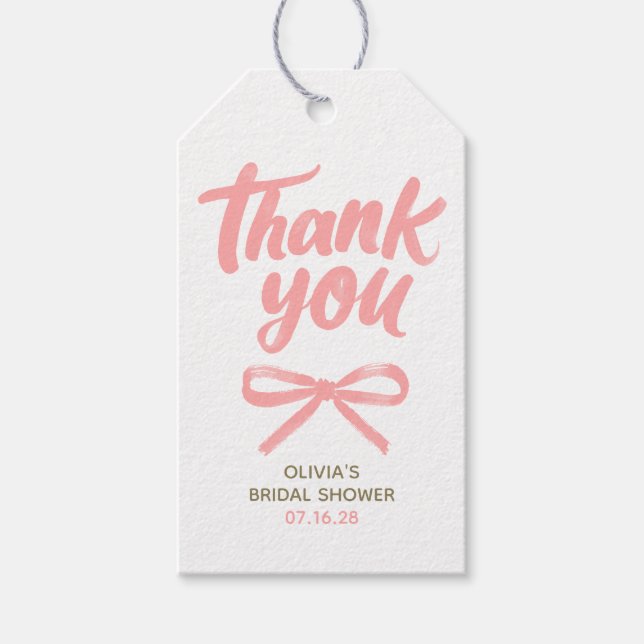 Étiquettes-cadeau Whimsical Pink Bow Handwritten Bridal Thank You (Devant)