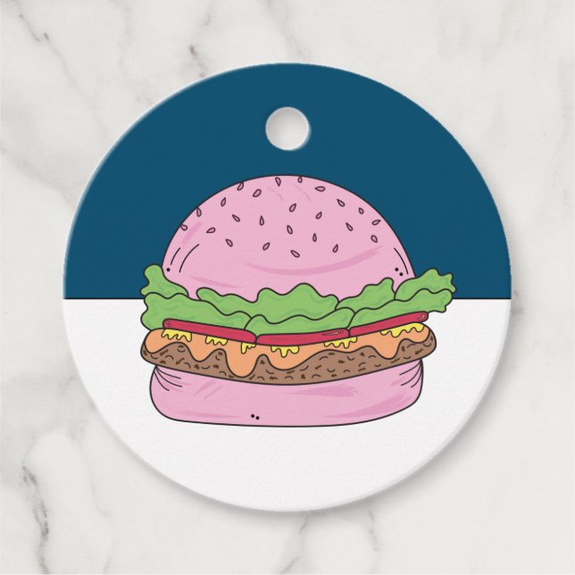 Étiquettes Cadeau Whimsical Pink Burger fête d'anniversaire (Devant)