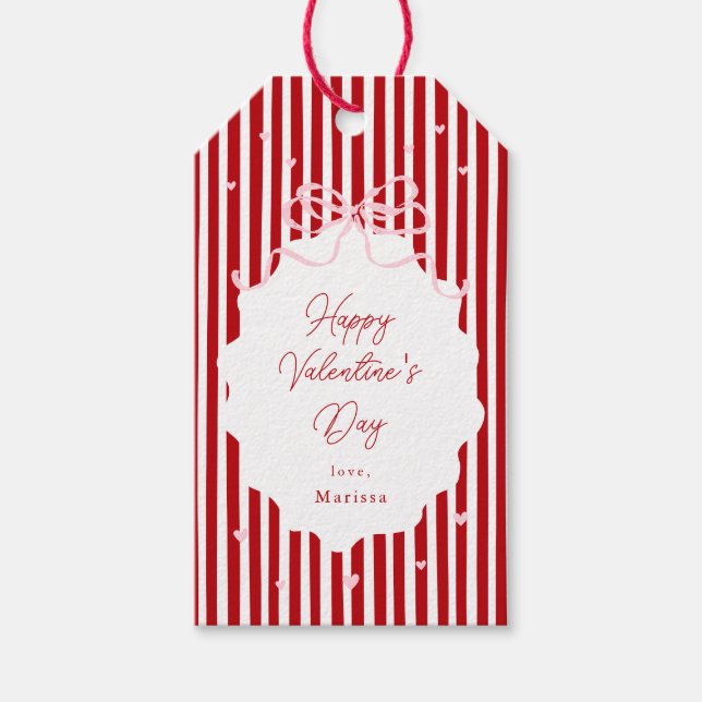 Étiquettes-cadeau Whimsical Red Pink Bow Hearts Happy Valentines Day (Devant)