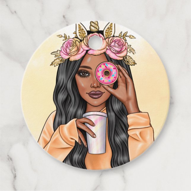 Étiquettes Cadeau Whimsical Unicorn Donut Girl Anniversaire (Devant)