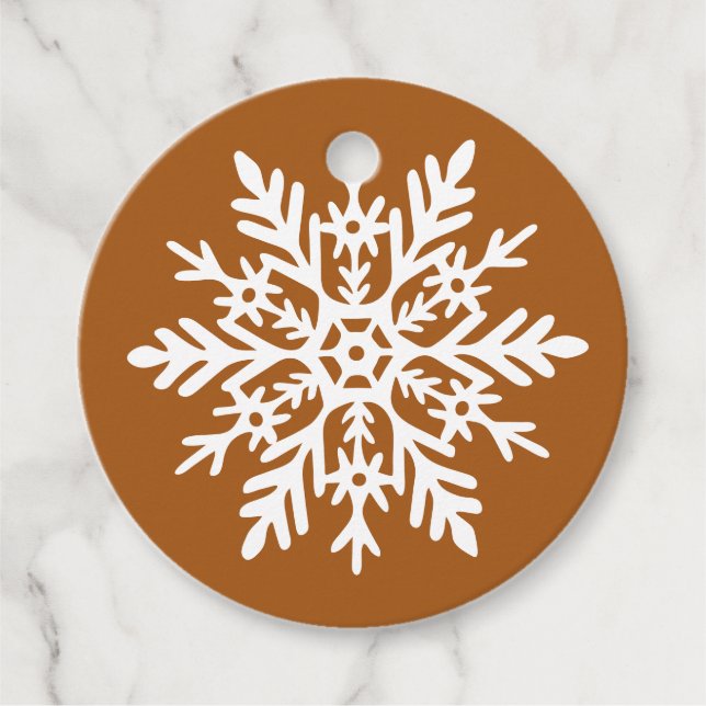 Étiquettes Cadeau Whimsical White Snowflake Burnt Orange Holiday (Devant)