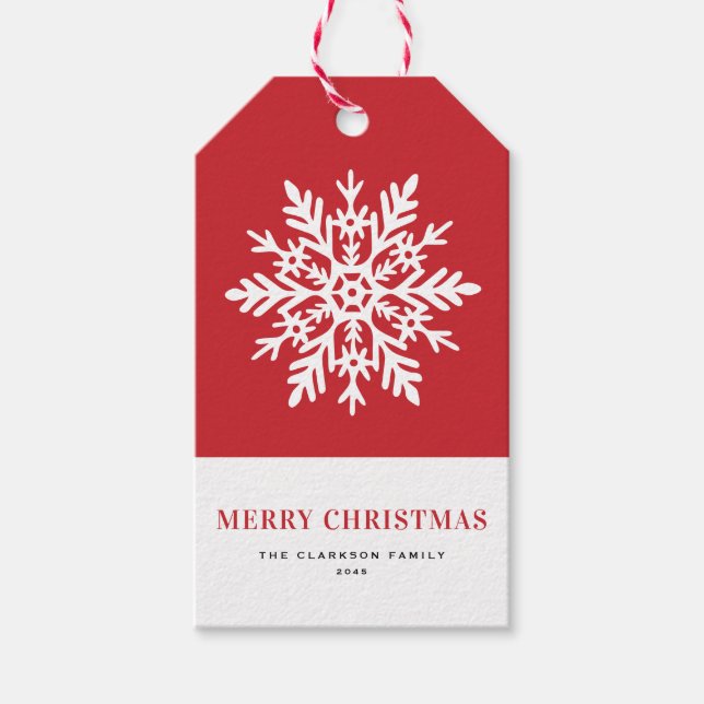 Étiquettes-cadeau Whimsical White Snowflake Red Christmas (Devant)