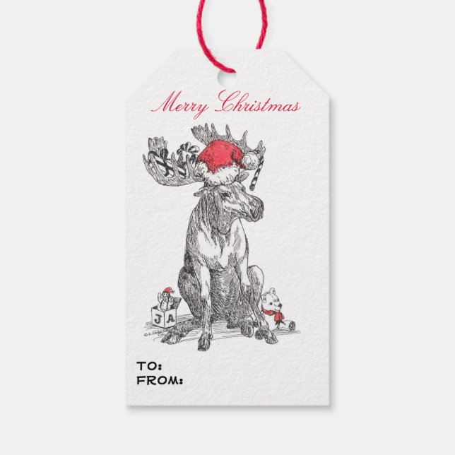 Étiquettes-cadeau Whimsical Wildlife Christmas Moose Conçu (Dos)