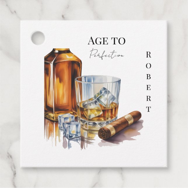 Étiquettes Cadeau Whiskey and Cigar Men’s Birthday Party (Devant)
