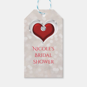Étiquettes-cadeau White Bokeh Red Valentine's Glam Heart Favor