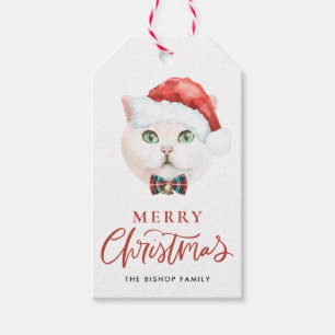 Étiquettes-cadeau White British Shorthair Cat Joyeux Noël