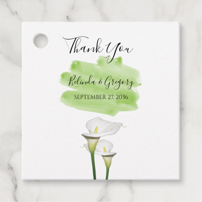 Étiquettes Cadeau White Calla Lilies Aquarelle Mariage Cadeau (Devant)