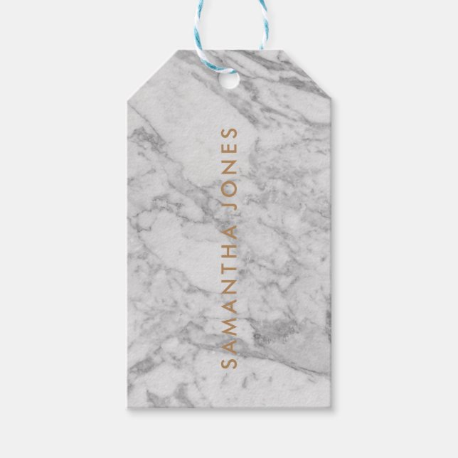 Étiquettes-cadeau White Carrara Marble Gold Classic Personalised (Devant)
