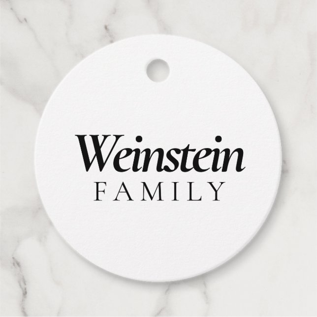 Étiquettes Cadeau White Classic Family Name Purim (Devant)