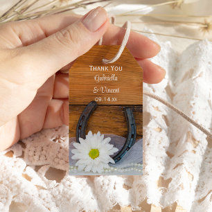 Étiquettes-cadeau White Daisy Horseshoe Western Wedding Favor Tags