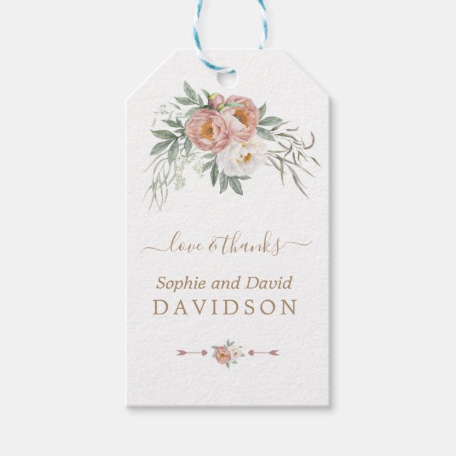 Étiquettes-cadeau White Dusty Rose Floral Gold Greenery Wedding  (Devant)