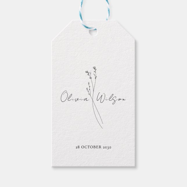 Étiquettes-cadeau White Elegant Minimalist Botanical (Devant)