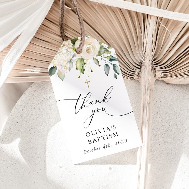 Étiquettes-cadeau White Flowers, Cream Flowers, Boho, Floral Baptism (Créateur téléchargé)