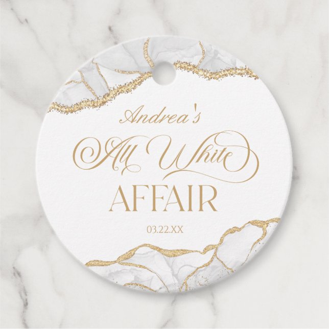 Étiquettes Cadeau White Gold Agate All White Affair Birthday Party (Devant)