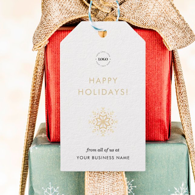 Étiquettes-cadeau White Gold Snowflake Custom Business Company Logo (Créateur téléchargé)