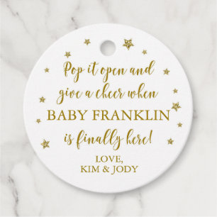 Étiquettes Cadeau White & Gold Stars Pop It Open Mini Champagne