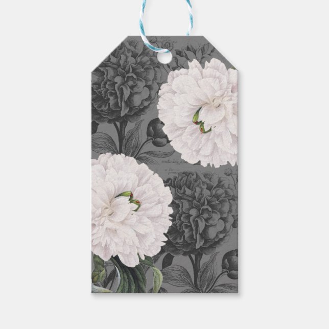 Étiquettes-cadeau White Peony Romantic Grey (Devant)