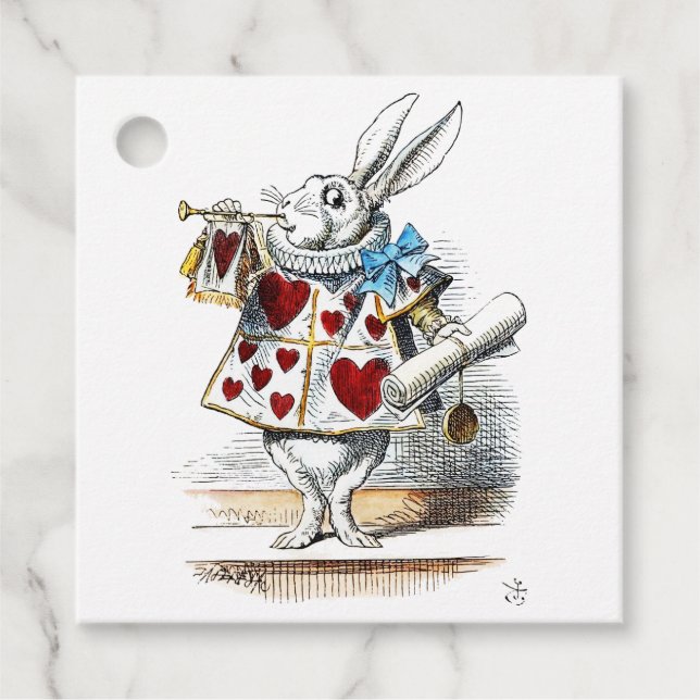 Étiquettes Cadeau White Rabbit Alice Wonderland Hearts (Devant)