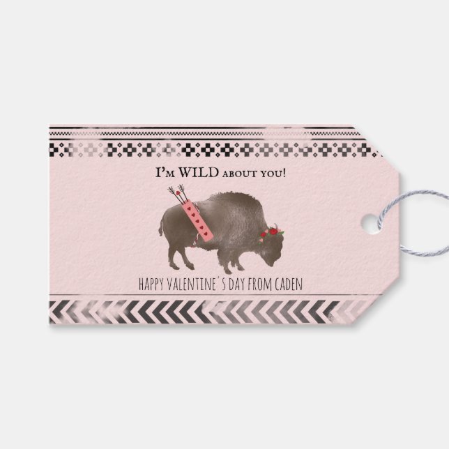 Étiquettes-cadeau Wild About You Classroom Valentine Buffalo Photo (Devant (Horizontal))