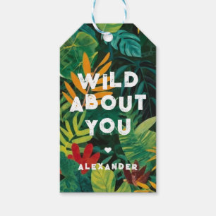 Étiquettes-cadeau Wild About You Colorful Jungle Feuilles Love Words