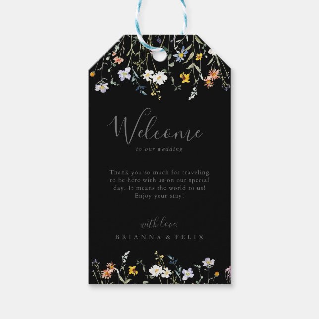 Étiquettes-cadeau Wild Multicolor Floral Black Mariage Bienvenue (Devant)