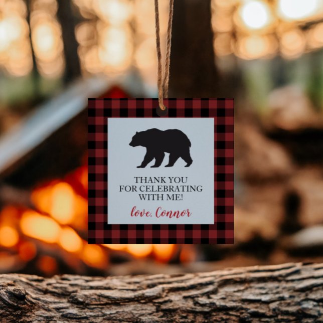 Étiquettes Cadeau Wild One Bear Buffalo Plaid Anniversaire Favoriser (Créateur téléchargé)