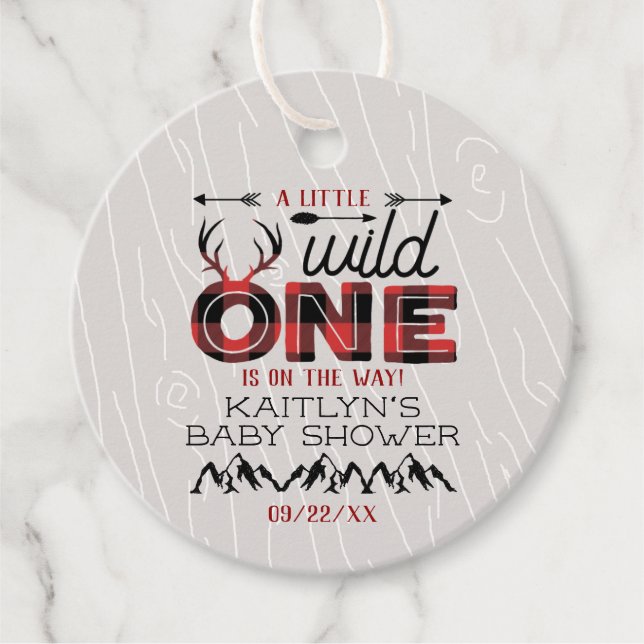 Étiquettes Cadeau Wild One Boys Rustic Plaid Baby shower de bûcheron (Devant)
