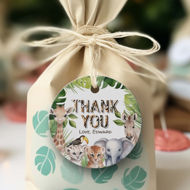 Étiquettes Cadeau Wild One, Safari Animaux à thème Garçon 1er annive (Jungle animals birthday thank you favor tags)