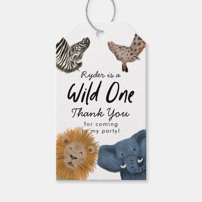 Étiquettes-cadeau Wild One Safari Animaux Anniversaire (Devant)