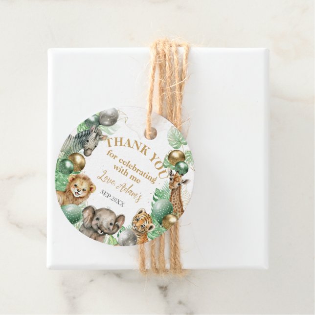 Étiquettes Cadeau Wild One Safari animaux Balloon Baby 1er anniversa (En situation)