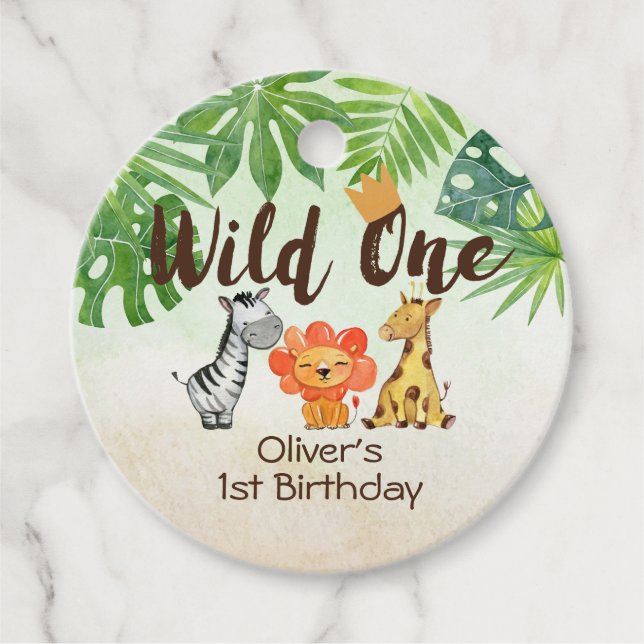 Étiquettes Cadeau Wild One, Safari premier anniversaire (Devant)