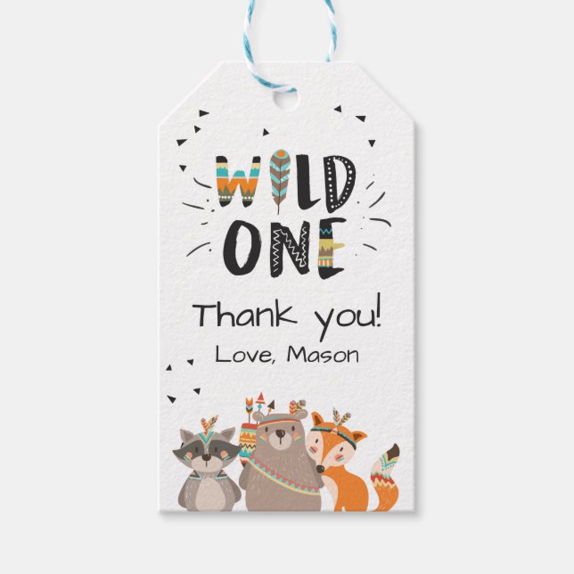 Étiquettes-cadeau Wild One Tribal Woodland Animaux Favoriser les éti (Devant)