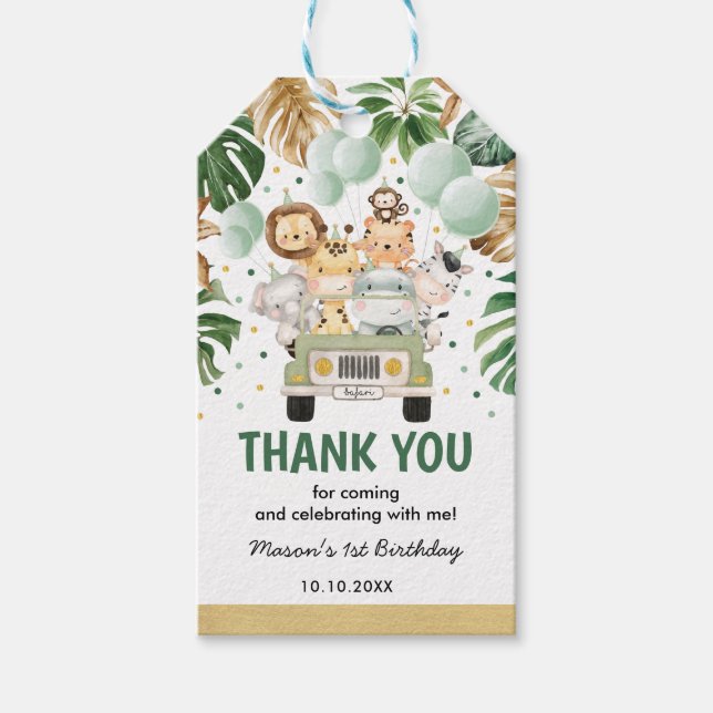 Étiquettes-cadeau Wild One Tropical Jungle Animaux Anniversaire Favo (Devant)