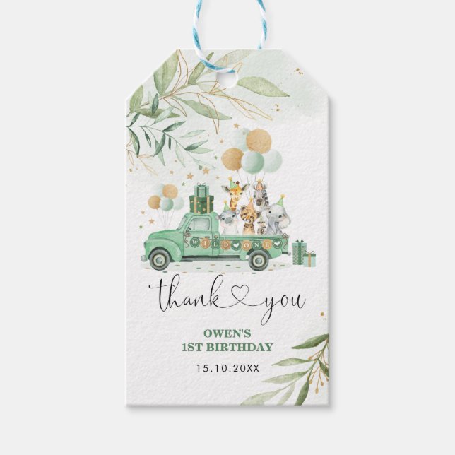 Étiquettes-cadeau Wild Un Anniversaire Verdure Parade Gold Party (Devant)