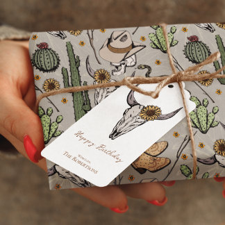 Étiquettes-cadeau Wild West Jappy Birthday Bull Skull