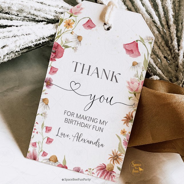 Étiquettes-cadeau Wildflower Birthday Garden Party  (wildflower birthday, garden party favor, thank you tag, birthday gift tag, floral favor tag, botanic)