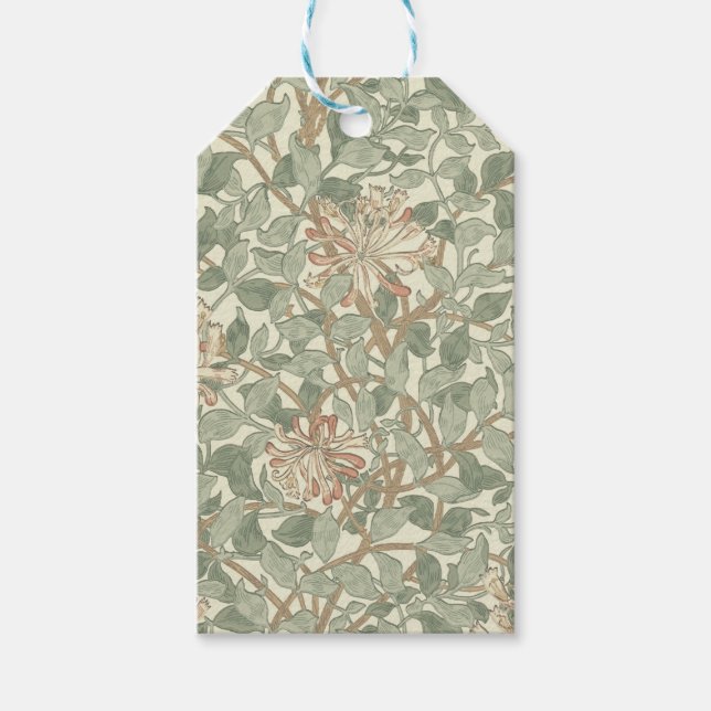 Étiquettes-cadeau William Morris Honeysuckle Vert Floral (Devant)