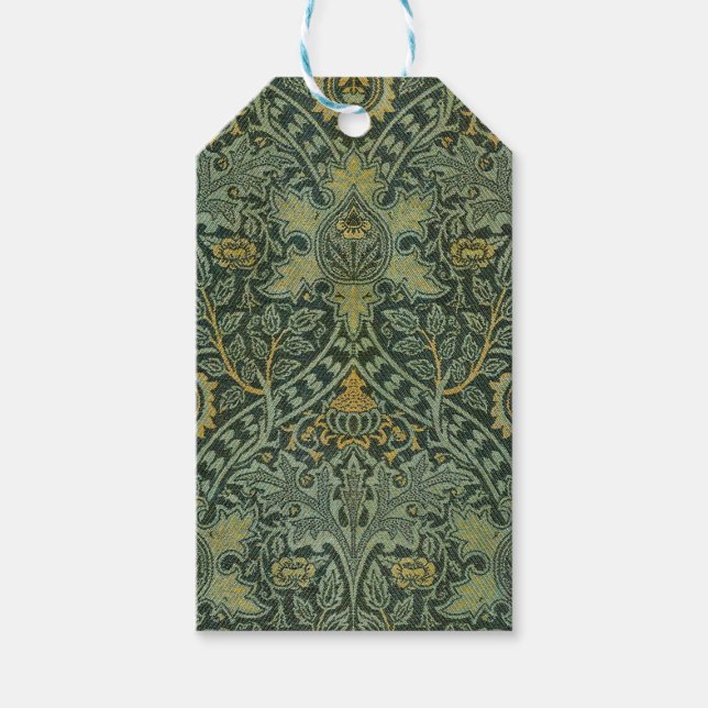 Étiquettes-cadeau William Morris Ispahan Vert sarcelle Floral Art (Devant)